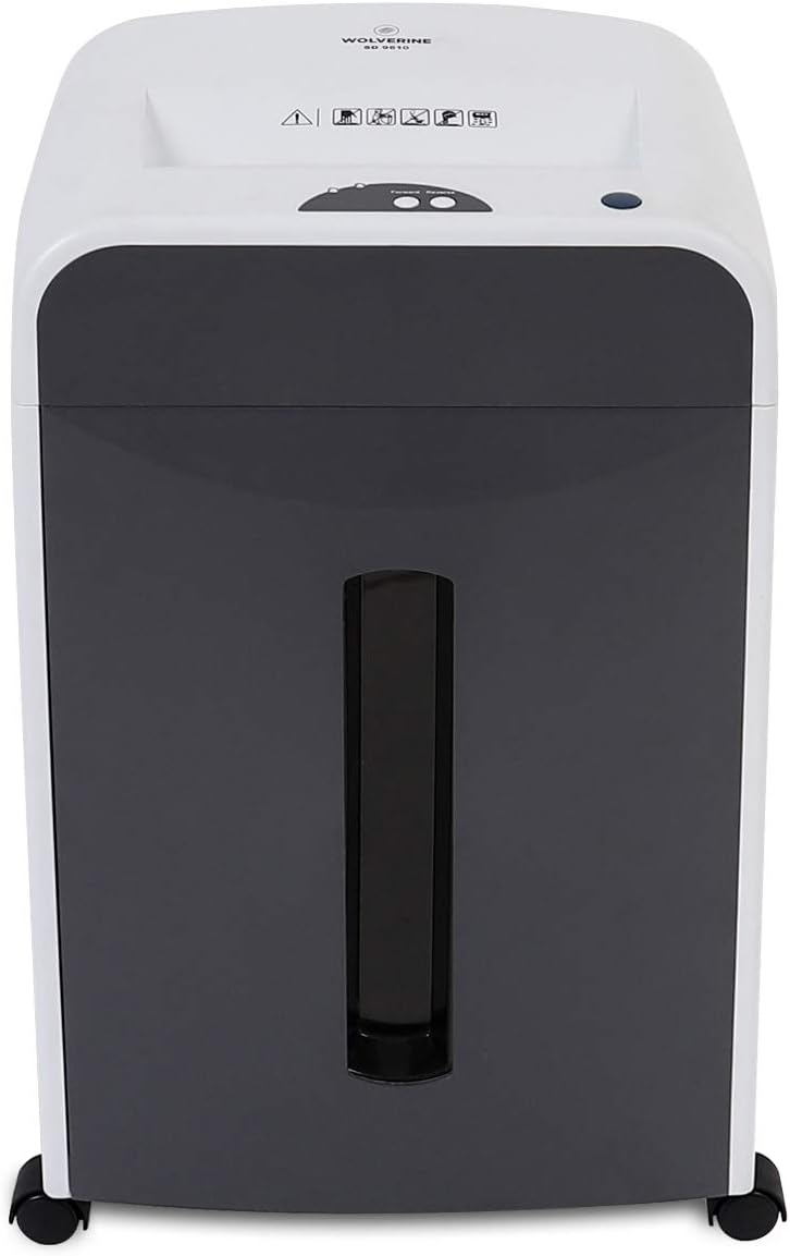 WOLVERINE 6-Sheet 2x6mm Super Micro Cut High Security Level P-5 Ultra Quiet Paper/Credit Card Shredder for Home Office by Manganese-Steel Cutter and 5 Gallons Pullout Waste Bin SD9610