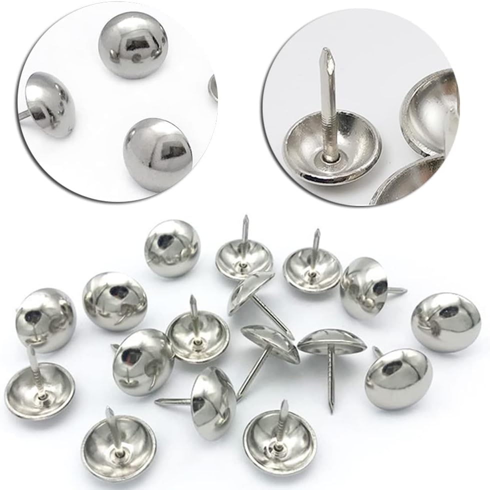 500Pcs Upholstery Tacks, BetterJonny Decorative Furniture Nails Pins Sliver Metal Thumb Tacks for Upholstered Furniture Cork Board, Home Decor(17X11MM)