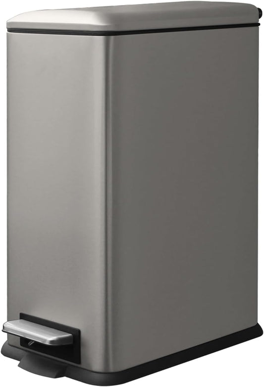 8 Gallon Slim Trash Can with Soft Close Lid, Stainless Steel Trash Can with Removal Inner Bucket, Hand -Free Trash Bin for Kitchen, Office, Laundry, Bathroom, 30 Liter Capacity, Grey