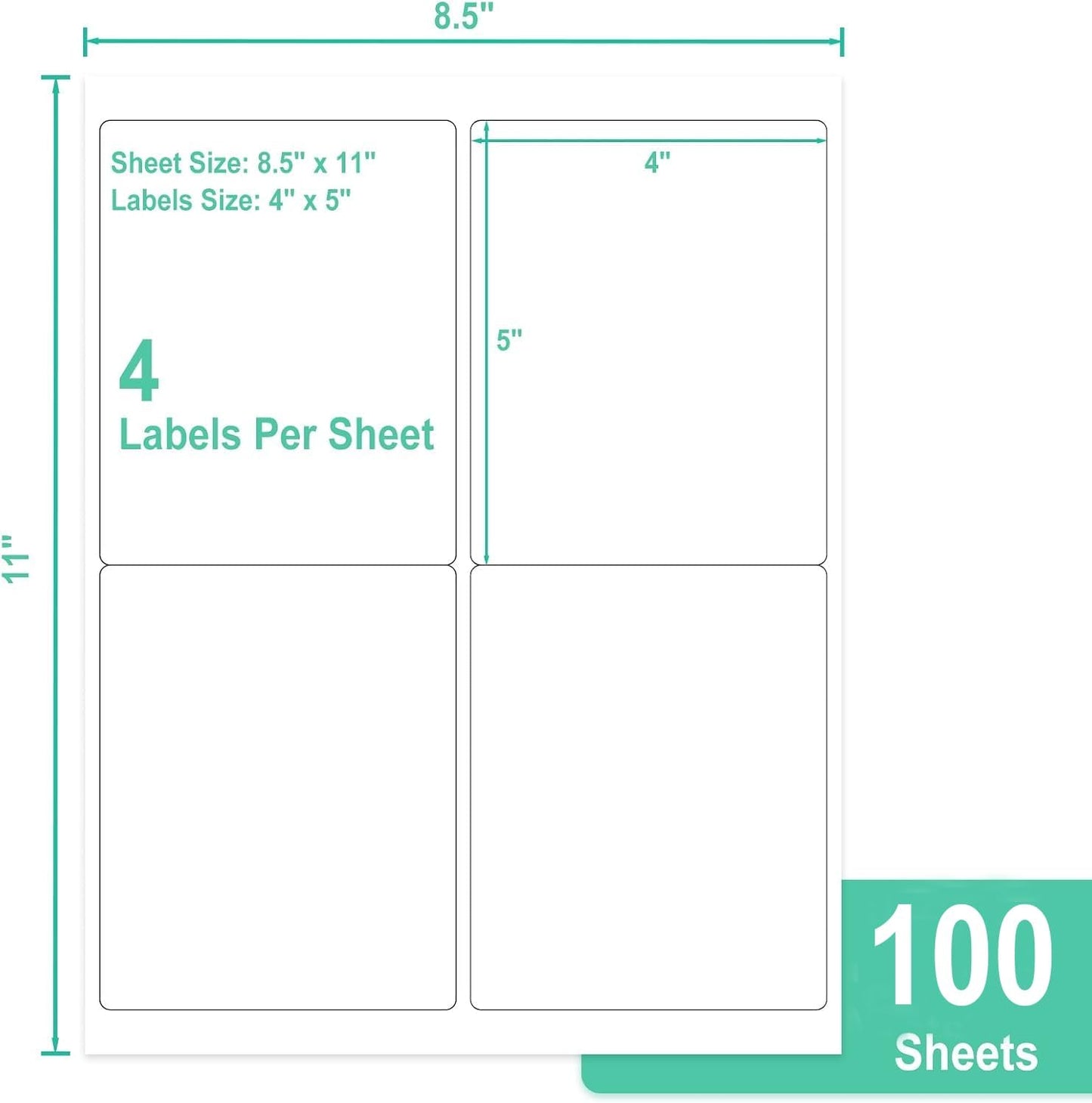 L LIKED 4" x 5" Printable 400 Labels White Matte Shipping Address Labels Stickers for Laser/Inkjet Printer (100 Sheets)