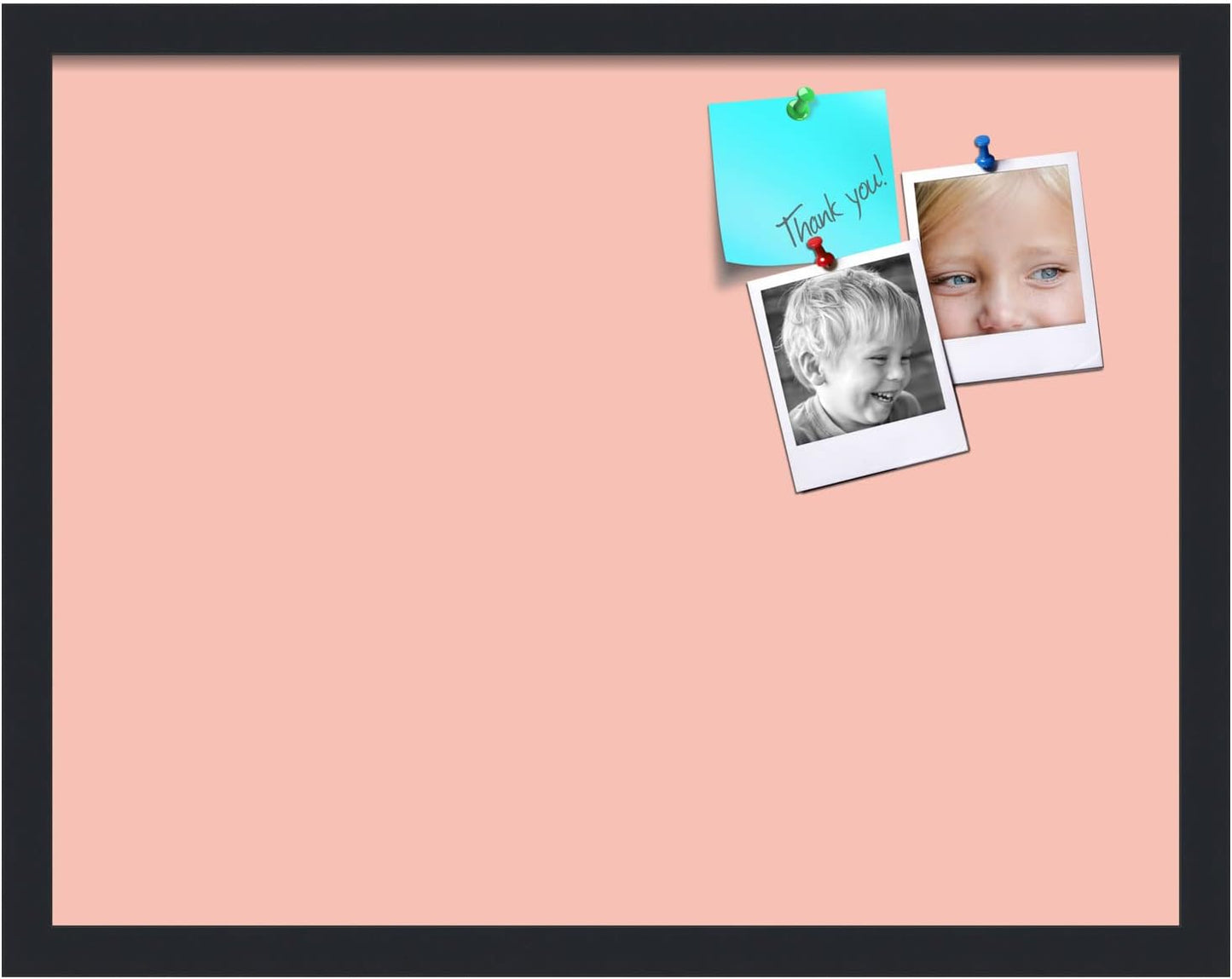 PinPix 22x17 Inch Cork Bulletin Board. This Decorative Framed Pin Board Comes with Pink Pastel Design and a Satin Black Frame. Ideal for Home Office Decor or Message Board (PinPix-1813)