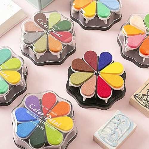 YPSelected 8 Assorted Multi Colours Waterdrop Shaped Craft Rubber Stamps Petal Ink Pads for Paper Wood Fabric (Set 1029)