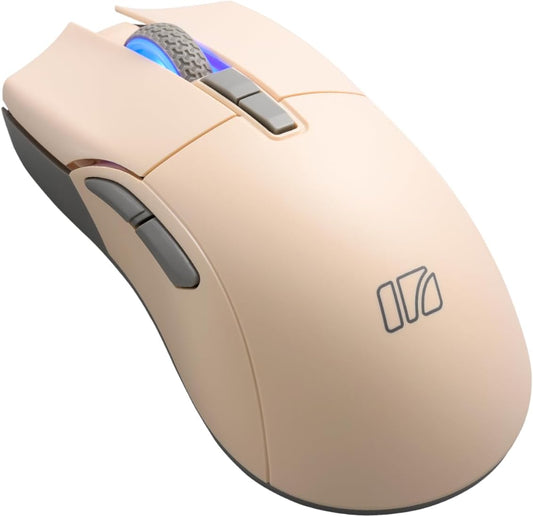 iRocks M31R Wireless Gaming Mouse, Triple Mode 2.4G/ Bluetooth/USB-C Detachable Cable Gaming Mouse, Kailh GM8.0 Switches, Advanced PixArt PAW3395 Optical Sensor, Up to 26,000 DPI - Light Buff Brown