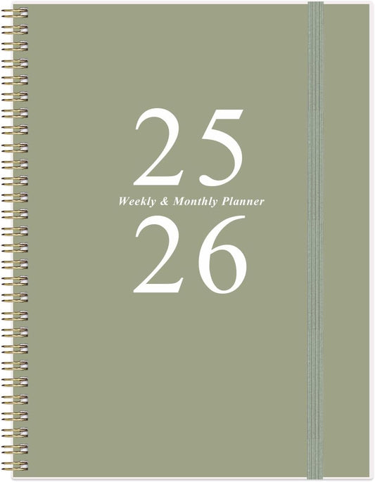 2025-2026 Planner - Academic Planner 2025-2026 from July 2025 to June 2026 with 12 Monthly Tabs, Flexible Cover, Inner Pocket, 8.5" x 11", Green