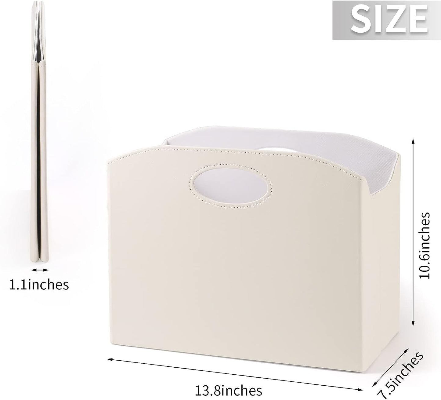 EZDeco Magazine Holder Foldable Magazine Rack Floor PU Leather File Holder Newspaper Book Storage Basket Document File Folder Organizer for Office Home (Off-white-2)