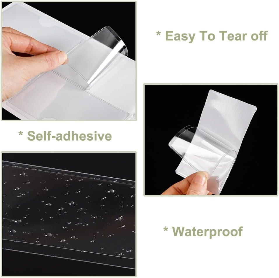 60 Pack Clear Self Adhesive Label Pockets, 4 x 2 Inch Label Holders Index Card Pockets Card Holder Shelf Label Holder for Organizing