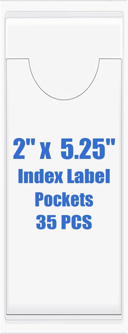 Origin-Joy 35 PCS Self Adhesive Index Card Pockets with Top Open, Clear Plastic Label Holder for Cards of Note, Library and Business, Adhesive Label Pockets & Card Holder (2 x 5.25 inch)
