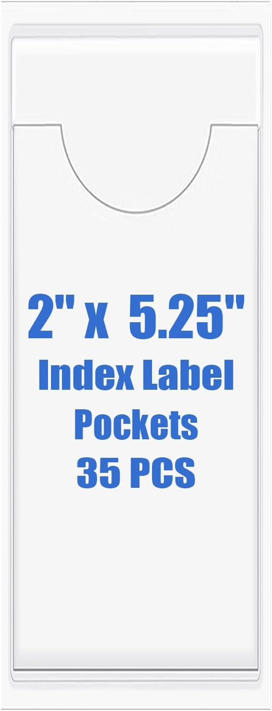 Origin-Joy 35 PCS Self Adhesive Index Card Pockets with Top Open, Clear Plastic Label Holder for Cards of Note, Library and Business, Adhesive Label Pockets & Card Holder (2 x 5.25 inch)