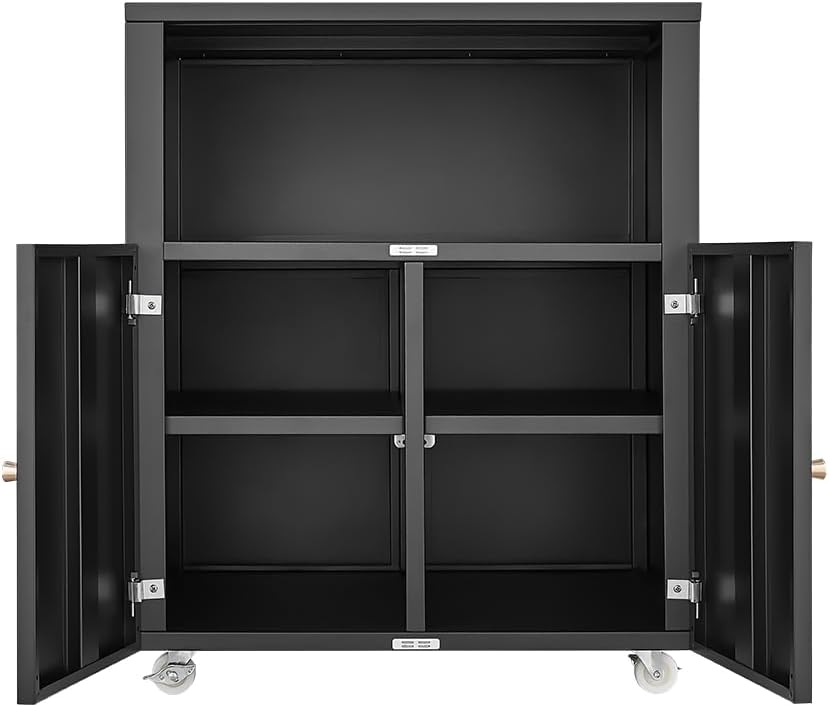 Metal Printer Stand with Storage, Large Black Printer Cabinet with Wheels and Adjustable Shelf for Home Office, Heavy Duty Printer Table
