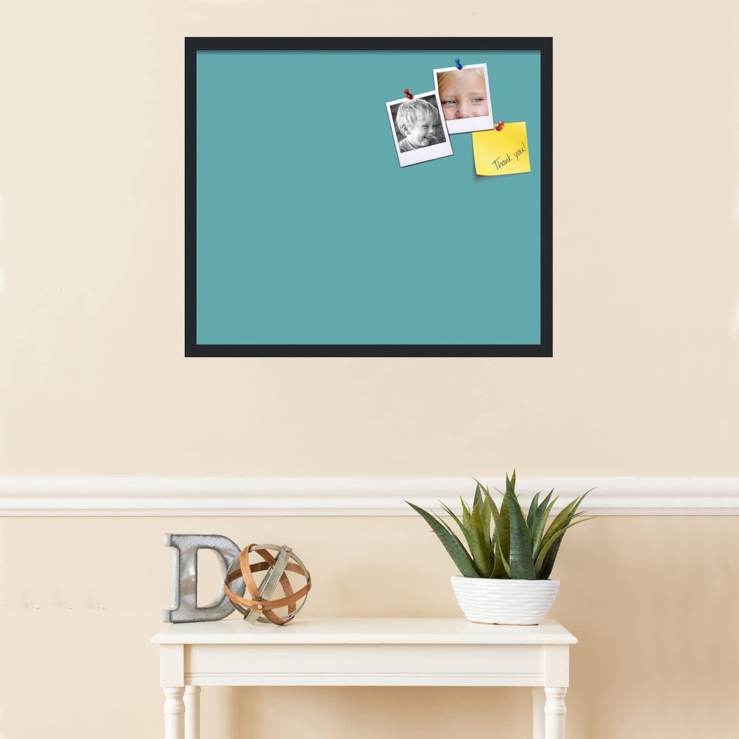 PinPix 28x24 Inch Cork Bulletin Board. This Decorative Framed Pin Board Comes with Aqua Pastel Design and a Satin Black Frame. Ideal for Home Office Decor or Message Board (PinPix-1806)