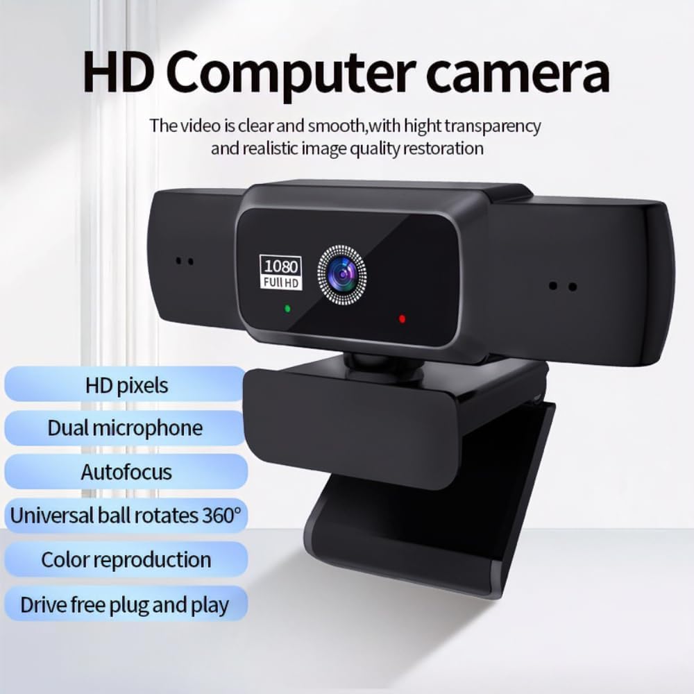 1080P Webcam, Compatible with PC/Laptop/Mac, Computer Camera with Low-Light Correction, AI Noise-Canceling Microphone, Adjustable Field of View, Built-in Privacy Shutter, Ideal for Meetings (W10)