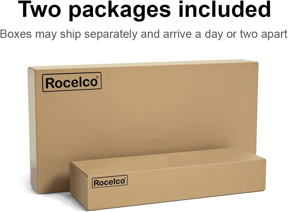 Rocelco 46" Height Adjustable Corner Standing Desk Converter with Dual Monitor Arm Mount Bundle - Sit Stand Up Tabletop Computer Workstation Riser - Extra Large Keyboard Tray - Teak (R CADRT-46-MA2)