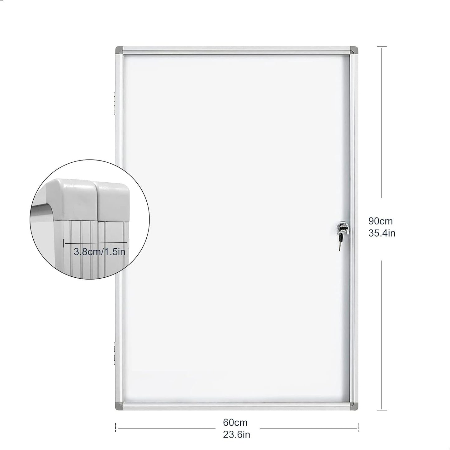 Lockable Magnetic Enclosed 36x24 inches Dry-Erase whiteboard, Tamper-Resistant Wall-Mounted Display whiteboard, Aluminum-Framed Window whiteboard (White)