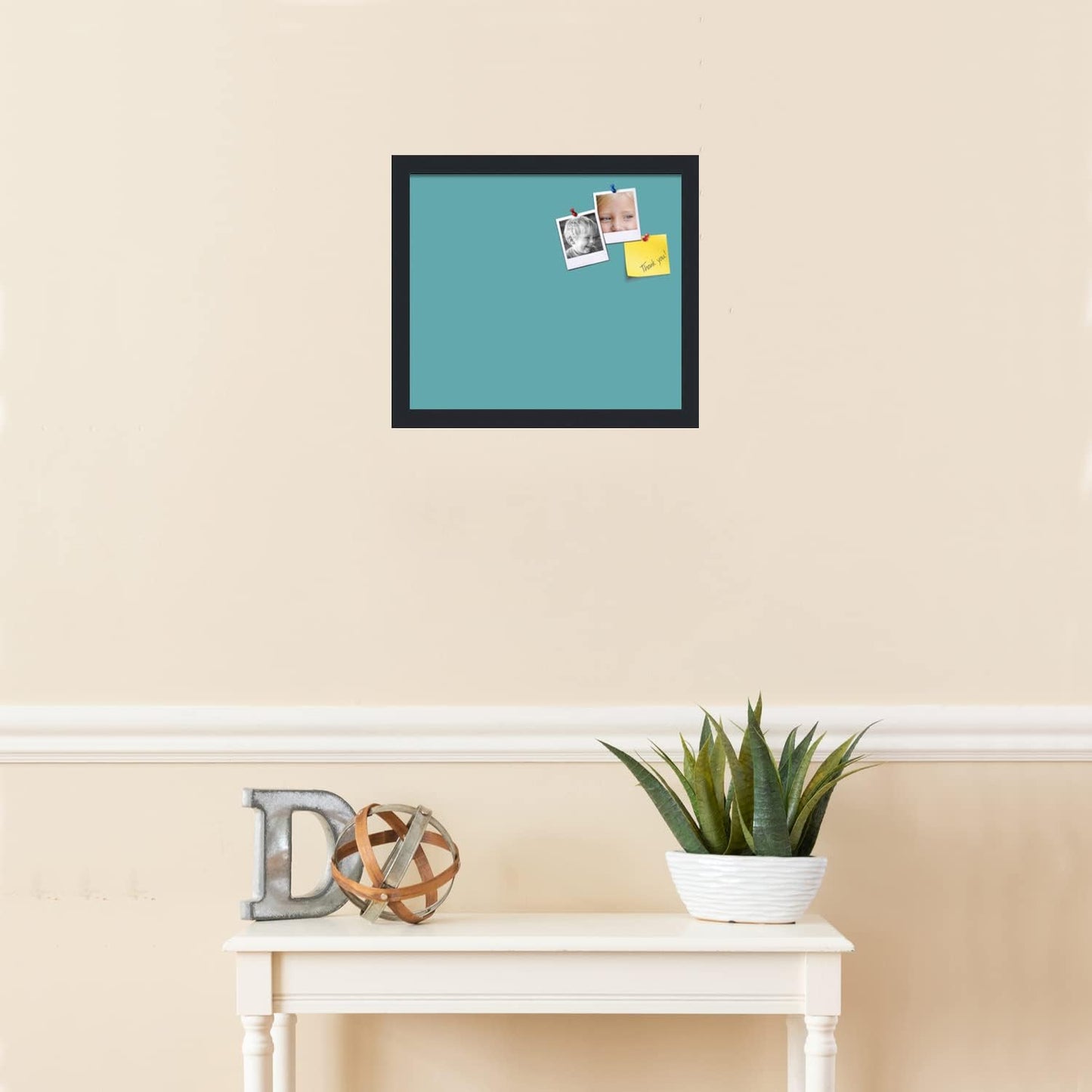 PinPix 15x13 Inch Cork Bulletin Board. This Decorative Framed Pin Board Comes with Aqua Pastel Design and a Satin Black Frame. Ideal for Home Office Decor or Message Board (PinPix-1806)