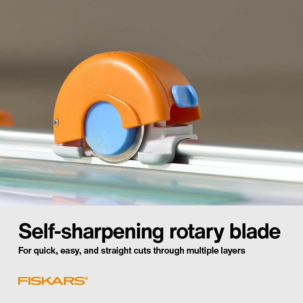 Fiskars Compact Rotary Paper Trimmer - 12" Cut Length - Portable Size with Extendable Base Deck - Self-Sharpening Blade - Scrapbooking Tool