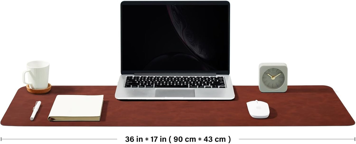 Distressed Leather Desk Mat - Non-Slip PU Desk Pad for Office and Home - Desk Organization and Accessories - Ideal for Large Mouse Pad and Desk Mats on Top of Desks(Mahogany,36"x 17")