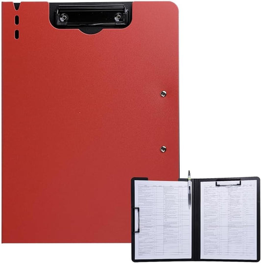 Clipboard Folder, A4 Foldable Clipboard with Horizontal and Vertical Double Metal Clips, 360 Degree Foldable Binder Clipboards with Pen Holder, File Cover Work Folder Clipboards, Red