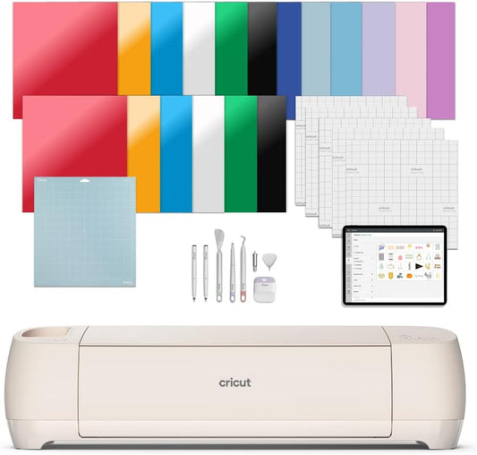 Cricut Explore 4 - Smart Cutting Machine (Seashell) | Engagement Bundle - Includes Smart Vinyl, Cardstock, Transfer Tape, Iron On HTV, Mat, Pens, Tool Kit, & 25 Images in Design Space App