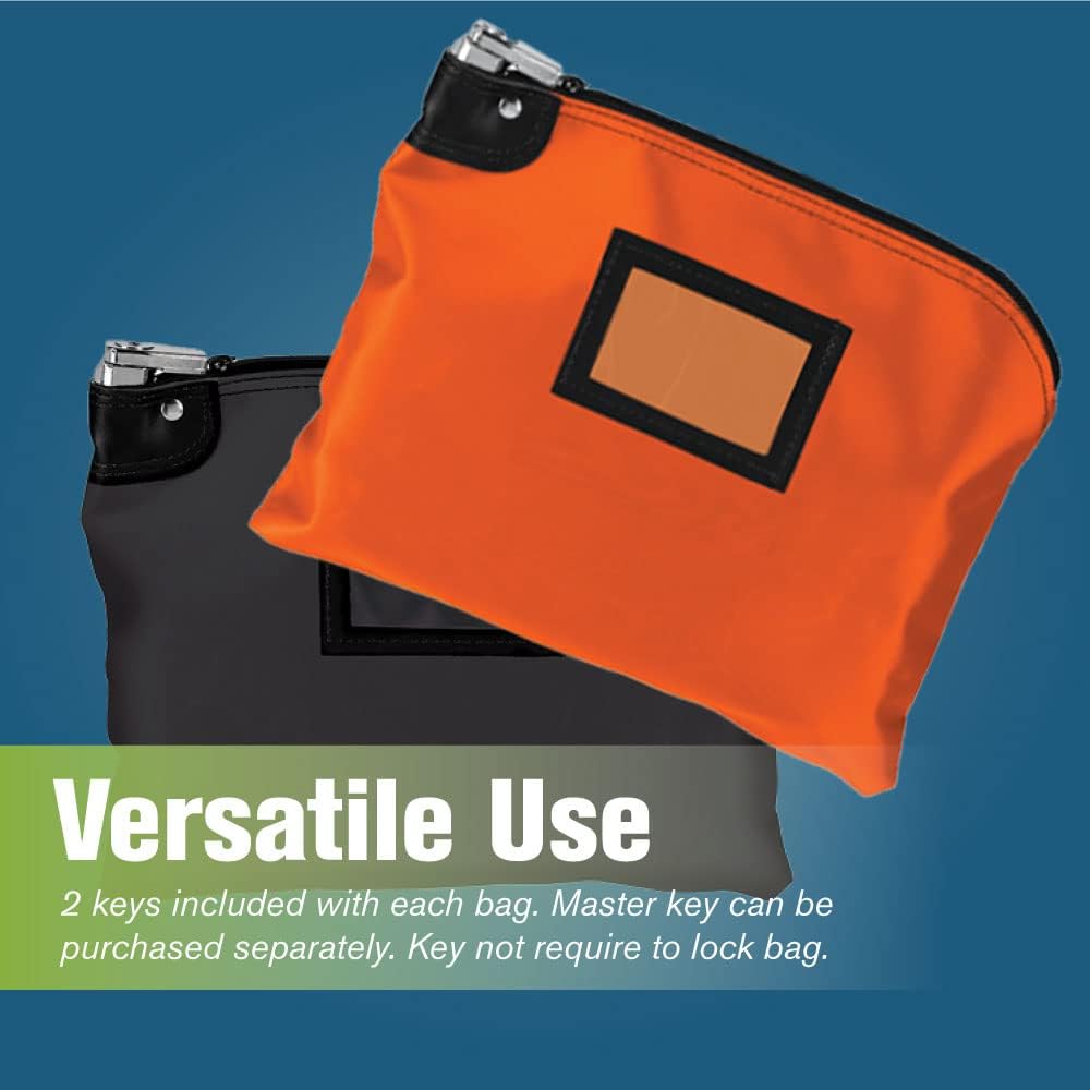 BankSupplies Laminated Nylon Locking Deposit Bag - Orange - 15W x 11H - 2 Keys Included for Each Bag - HIPAA - Puncture Resistant Laminated Nylon - Double Stitched Seams