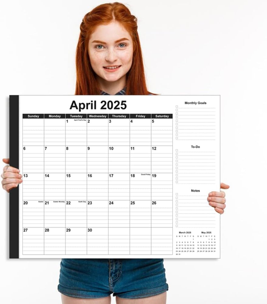 Large Desk Calendar 2025-2026 - 22" x 17" Desk Calendar from April 2025 - June 2026, Desktop Pad Calendar Perfect for Planning and Organizing In Your Home, School or Office, Black