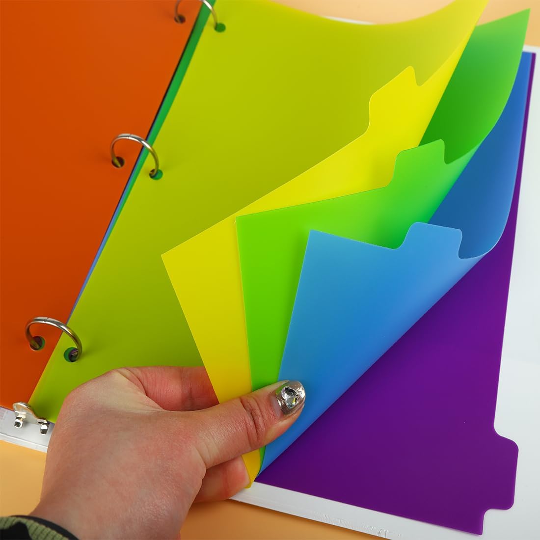 Binder Dividers for 3 Ring Binder, 8 Tab Set, Durable Plastic Dividers with Tabs for Letter Size, Colorful Notebook Dividers for for Office, School