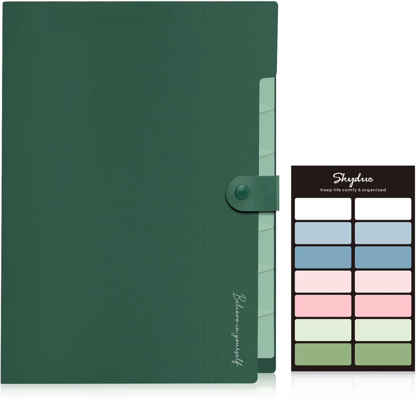 SKYDUE Expanding File Organizer with 8 Pockets, Accordion File Folders with Labels, Portable Document Paper Bill Receipt Organizer, Home College School Office Supplies, Letter Size,ForestGreen