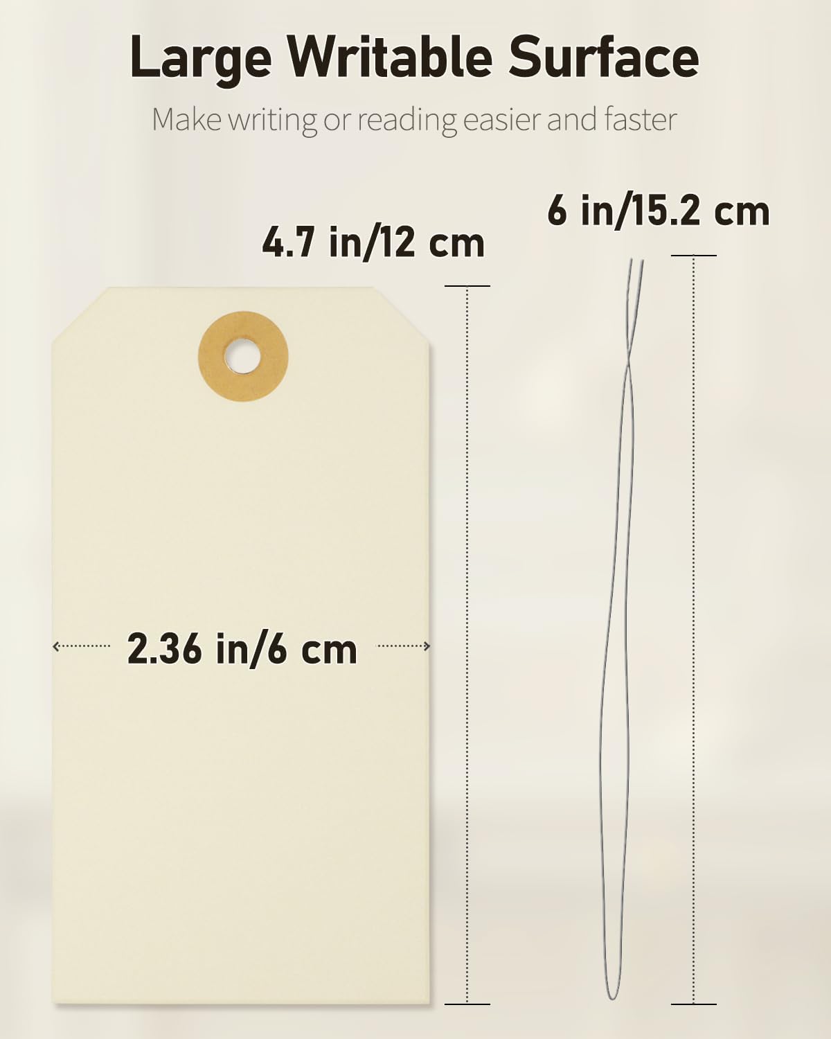 Uniclife 200 Pcs Manila Tags Blank Shipping Tags with Wire Attached 4.7 Inch Paper Hang Tags with Reinforced Eyelet Large Marking Tags Writable Price Tags Inventory Label Tags, 4.7" x 2.36"