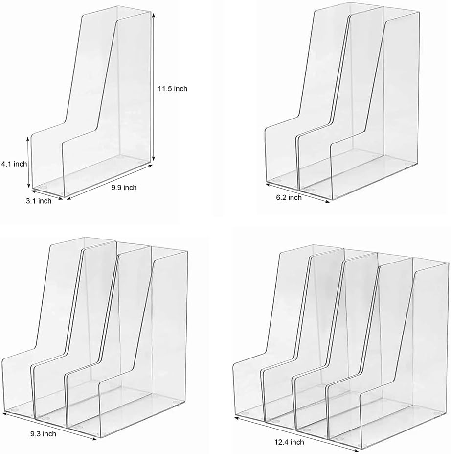 Vertical File Holder, 2 Pack Plastic Document Organizer and Clear Magazine Holder, Multi-purpose for Home Office (Clear)