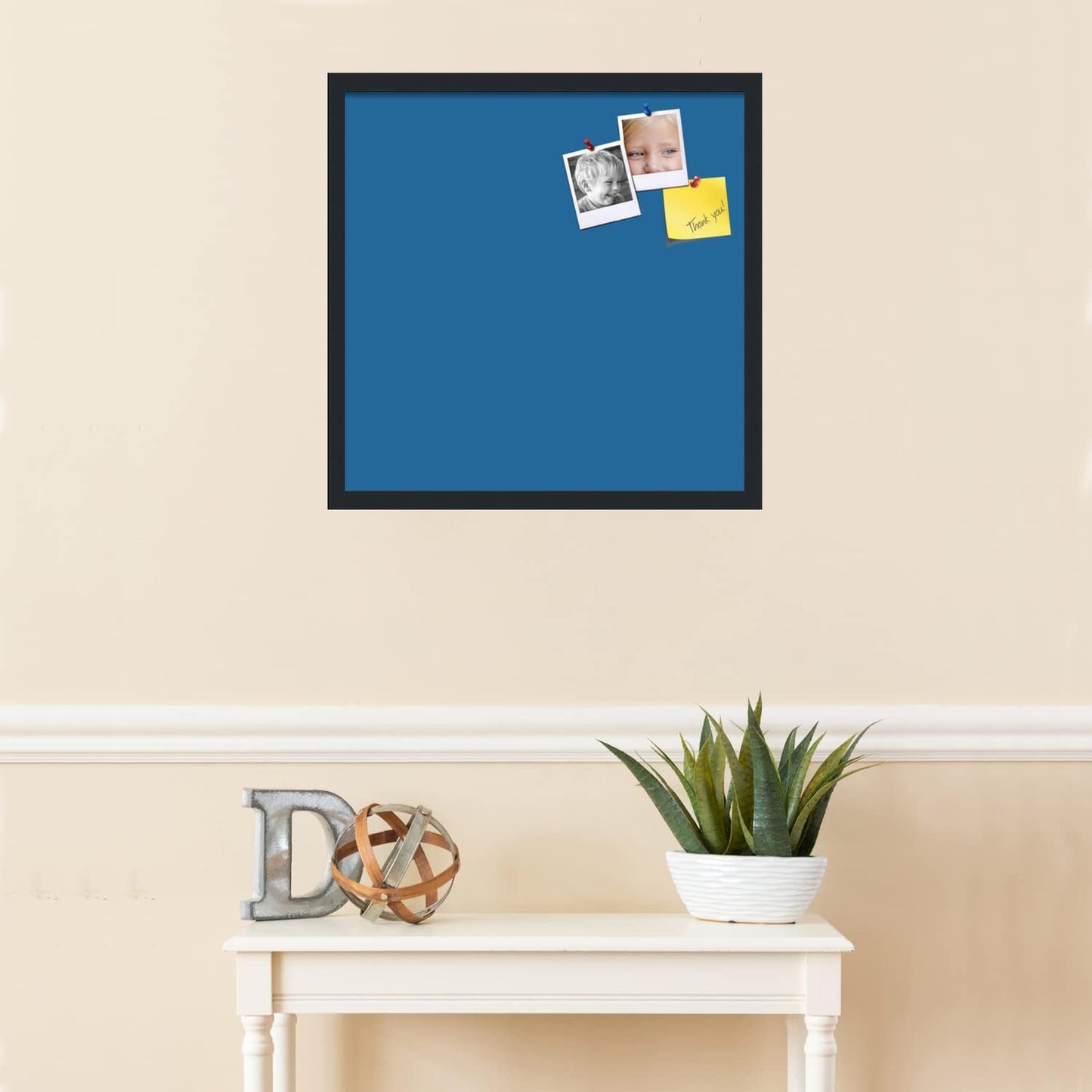 PinPix 22x22 Inch Cork Bulletin Board. This Decorative Framed Pin Board Comes with Navy Pastel Design and a Satin Black Frame. Ideal for Home Office Decor or Message Board (PinPix-1811)