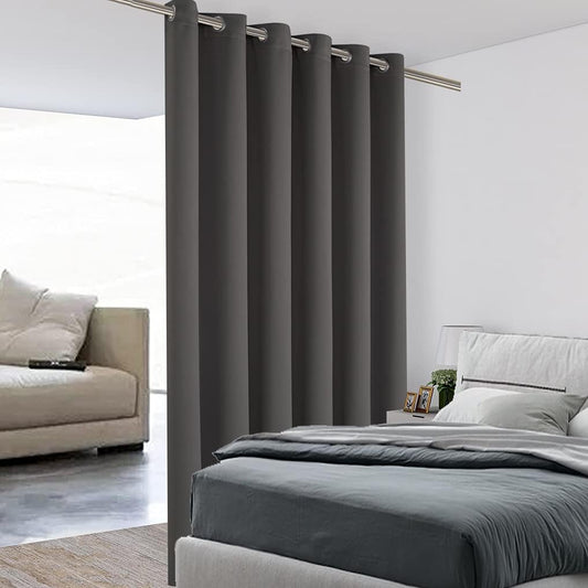 BONZER Room Divider Curtain Total Privacy Wall Grommet Thermal Insulated Wide Blackout Curtains for Bedroom Living Room, 108L x 70W Inch (9L x 5.8W ft), 1 Panel, Dark Grey