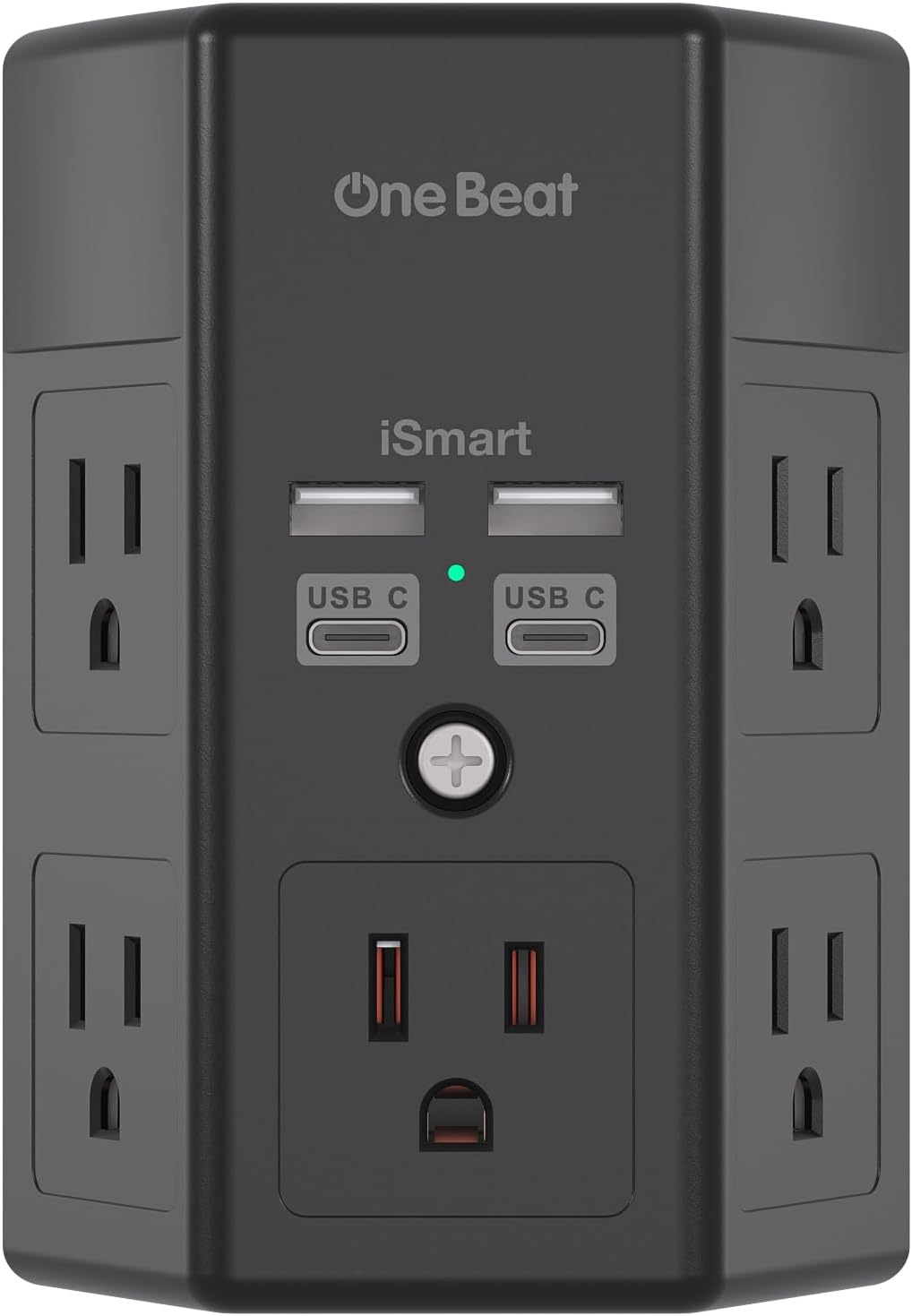 Surge Protector, 5 Outlets Extender with 4 USB Ports(USB C), 3-Side 1680J Power Strip Multi Plug Outlet Expander, USB Wall Charger, Outlet Splitter Adapter Wall Mount for Home Office ETL Listed（Black）