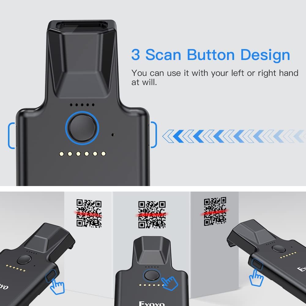 Eyoyo Upgraded QR Code Scanner Bluetooth Android Barcode Scanner, Portable Back Clip Wireless 1D 2D UPC ISBN Inventory Barcode Reader PDF417 Data Matrix Code Compatible with iPhone, Android Phone