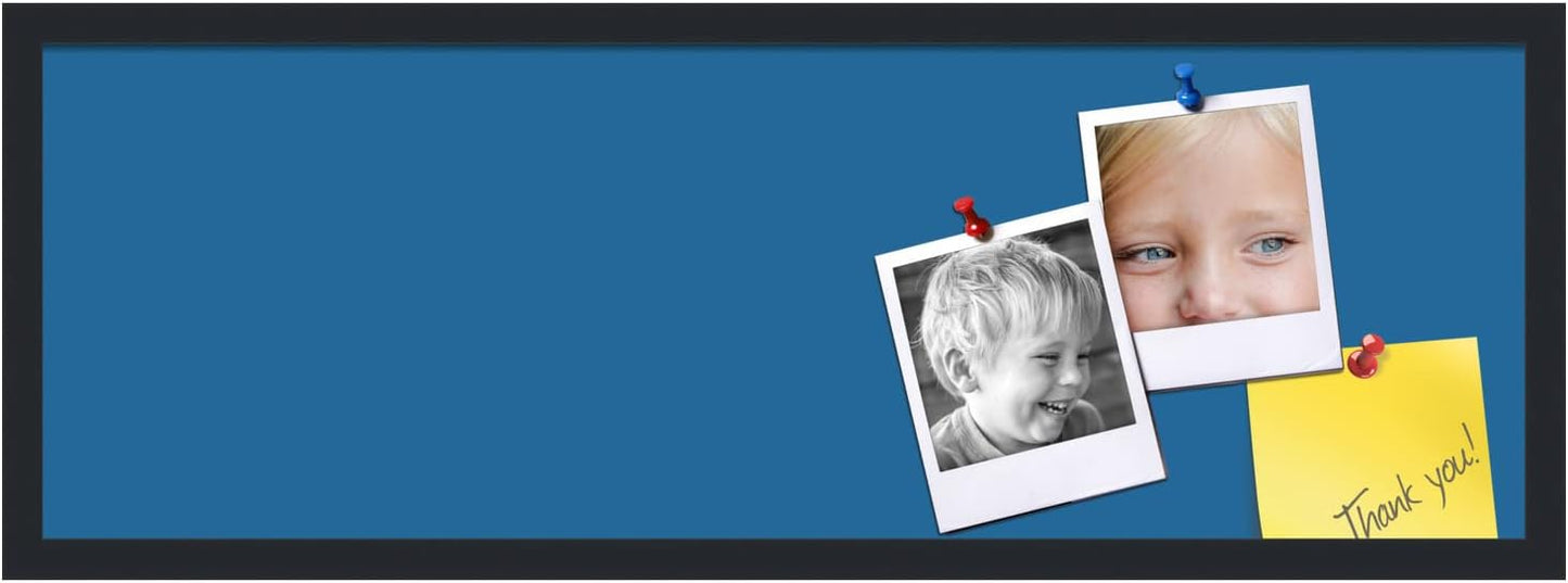 PinPix 36x12 Inch Cork Bulletin Board. This Decorative Framed Pin Board Comes with Navy Pastel Design and a Satin Black Frame. Ideal for Home Office Decor or Message Board (PinPix-1811)