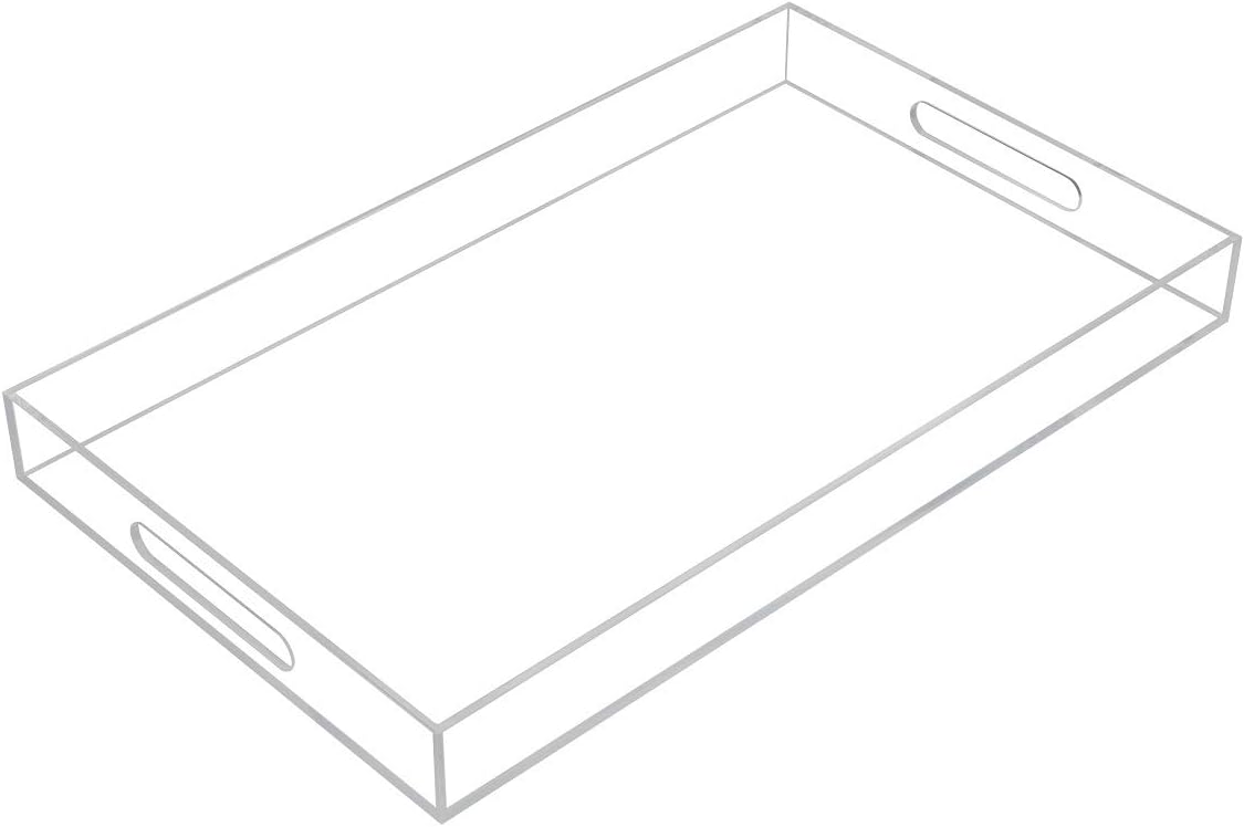 Clear Sturdy Acrylic Serving Tray with Handles-12x20Inch-Serving Coffee,Appetizer,Breakfast,Butler-Kitchen Countertop Makeup Drawer Organizer-Vanity Table Ottoman Tray-Decorative Tray