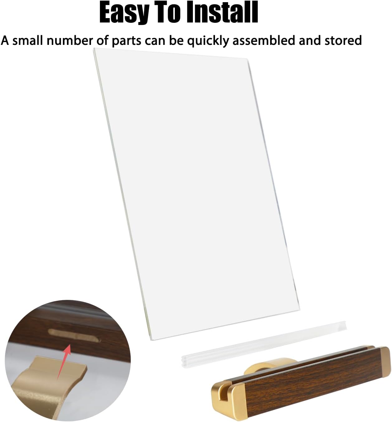 8.5 x 11 Acrylic Sign Holder, Classic Wooden Gold Stand, Double Sided Display Table Top Paper Holder, for Office, Cafe, Store, Menu, Certificate, Document (Vertical, 6pack)