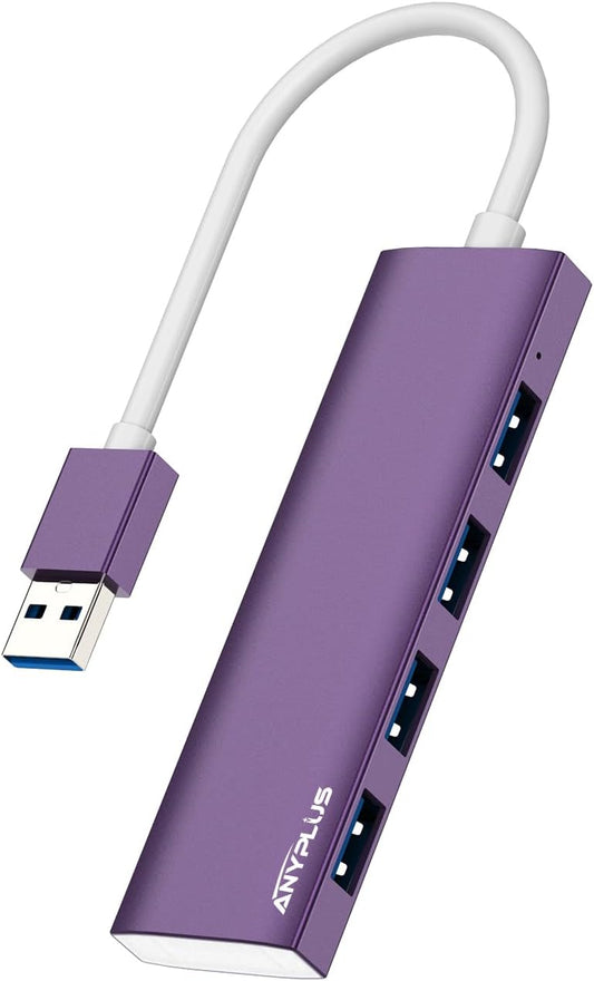 USB Hub, USB 3.0 Hub Aluminum Alloy Ultra Slim USB Splitter, Portable 4 Port USB Extender, USB Hub for Laptop, PC, MacBook, iMac, Surface Pro, Mac Pro, Flash Drive, XPS 【Purple】