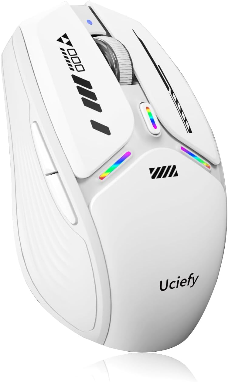 Uciefy V19 Wireless Mouse, 2.4GHz Rechargeable Mouse LED with Battery Indicator, Magnetic Computer Mice with USB Receiver & Type-C Adapter for Laptop/PC/Mac/Chromebook-White