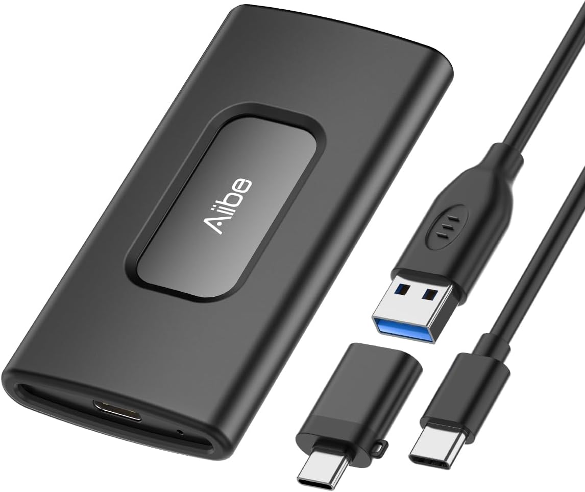 Aiibe External SSD 256GB External Hard Drive USB C Portable SSD, Up to 500MB/s, USB 3.1, External Solid State Drive 256GB for Laptop, Mac, PS4 (Black)