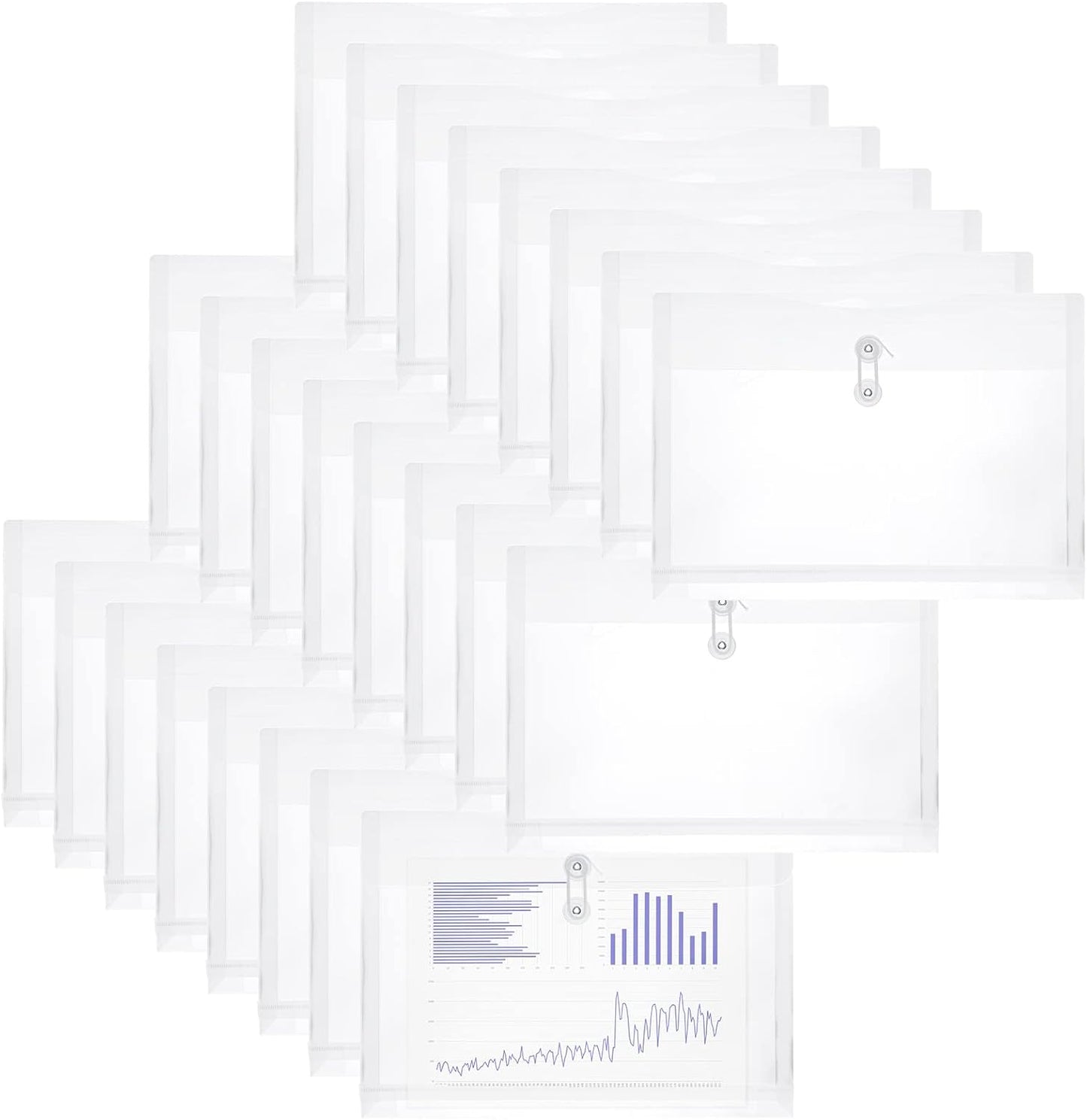 Yoeejob Plastic Envelopes Legal Size with String Tie Closure, Clear Poly Envelope Expandable Plastic Folders, Document Paper File Organizer for Home Work Office, 24 Pack, White