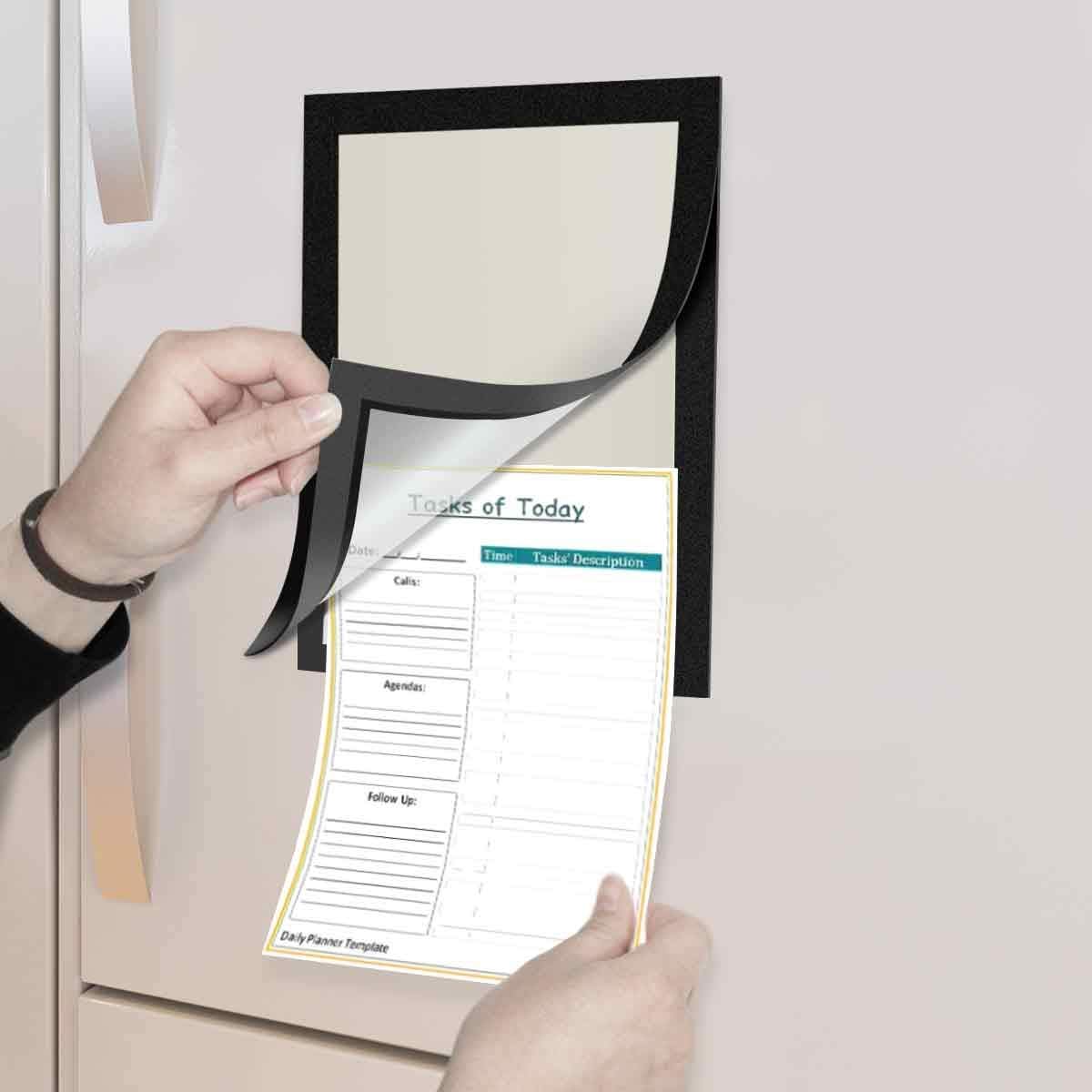 Document Sign Holder Pockets with Magnetic Back, Plastic Poster Picture Notice Display Frame for Fridge/Whiteboard/Chalkboard/Cabinet, 8.5 x 11.6 Inches, Black, 2 Pcs