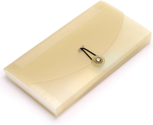 BTSKY Expanding File Folder - 13 Pockets, Small Accordion File Folder, Expandable Card Ticket Holder, Plastic Business Document Organizer, Khaki Translucent