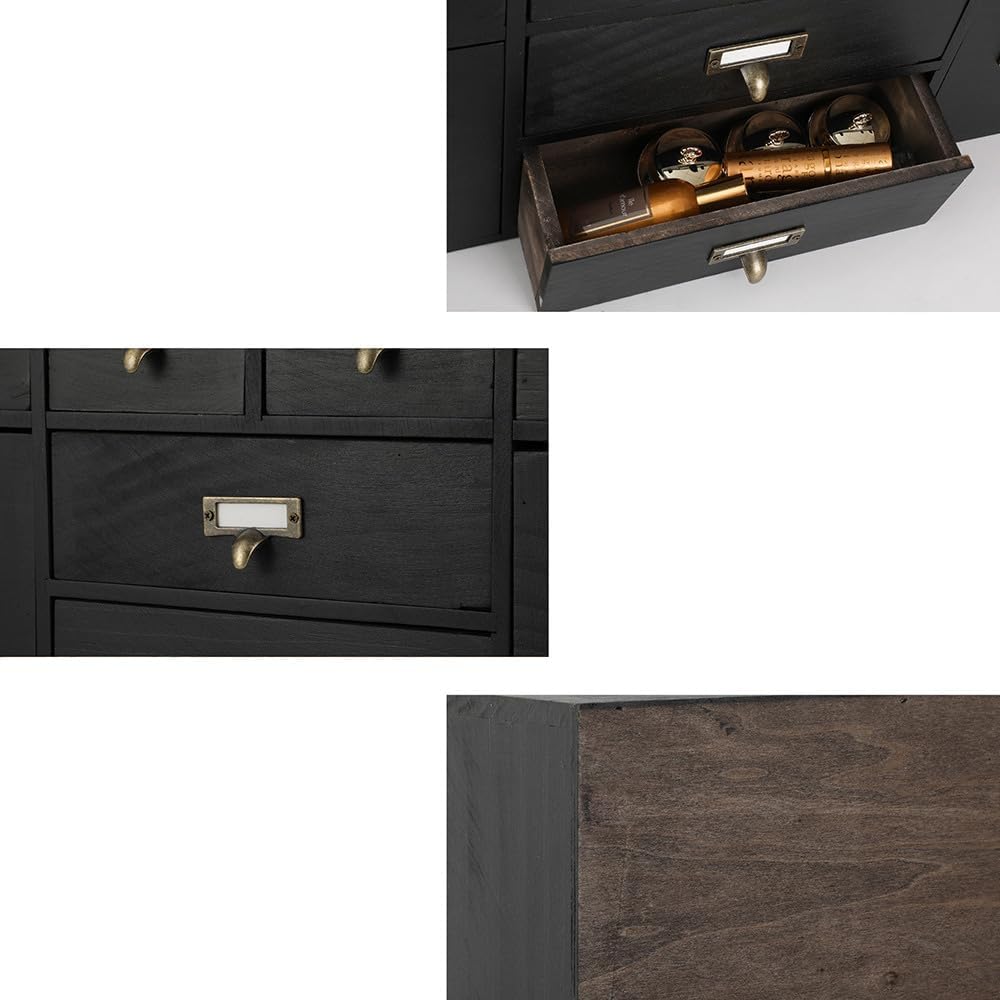 12 Drawers Apothecary Cabinet with Drawers Tabletop Apothecary Drawers Library Card Catalog Cabinet Medicine Cabinets Wood Desk Organizer Wooden Storage Box (Black)