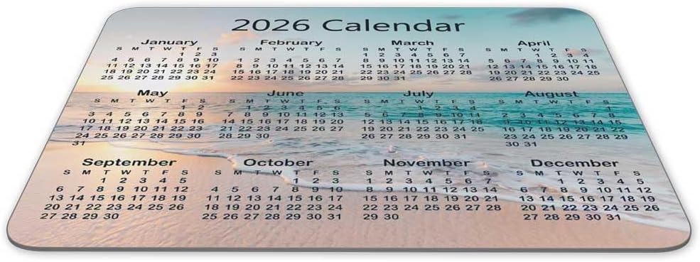 Calendar Mouse pad, 2026 Sunset Background Calendar Natural Rubber Mouse Pad, Quality Creative Gaming Rectangle Mouse Personalized Desk Mouse Pad 9.5 inch x 7.9 inch