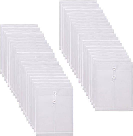Letter Size Clear Poly Envelopes with String Closure Top Opening Folder Pack of 40 Bottom with Expanding Gusset