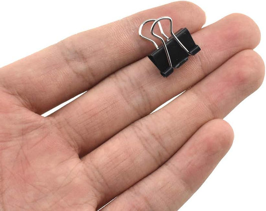 HAHIYO Binder Clips Paper Clamps Spring Steel Sturdy Mini 0.59 inches Width 0.2 Inch Capacity No Sharp Edges Heavy Duty Tight Grip Reusable Black Metal Bright Finish for Home Office School 100 Pack