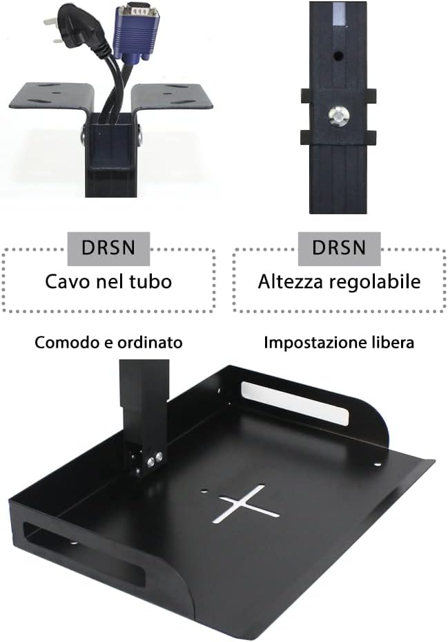 Drsn Universal Ceiling Mount with Tray for Projector Camera, 91-170 cm Adjustable, 11 Lbs Load Bearing, No Hole Installation, in-Tube Cable Routing, Universal Ceiling Mount for Wall Ceiling, Carbon