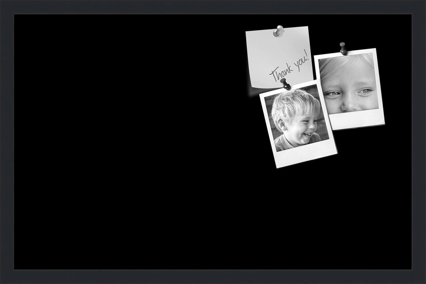 PinPix 28x18 Inch Cork Bulletin Board. This Decorative Framed Pin Board Comes with Solid Black Design and a Satin Black Frame. Ideal for Home Office Decor or Message Board (PinPix-622)