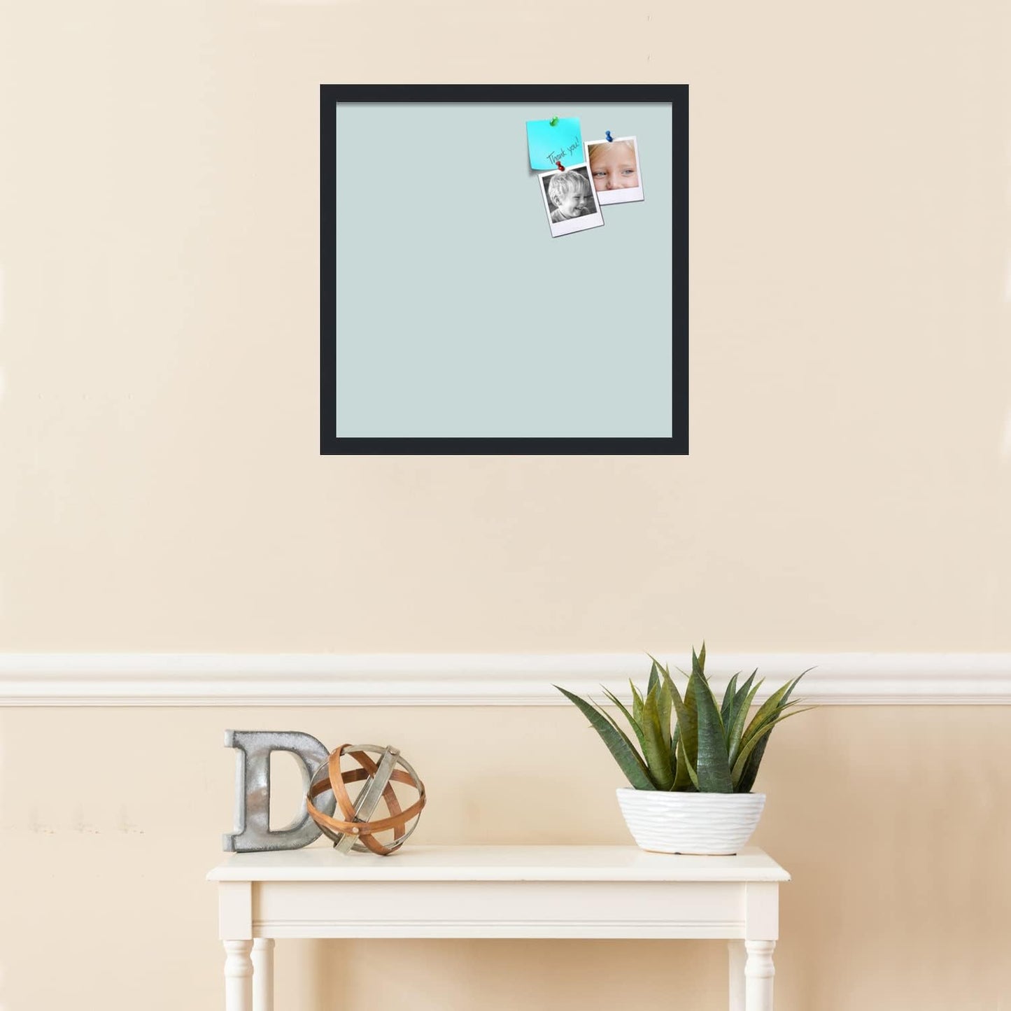 PinPix 20x20 Inch Cork Bulletin Board. This Decorative Framed Pin Board Comes with Soft Blue Design and a Satin Black Frame. Ideal for Home Office Decor or Message Board (PinPix-1814)