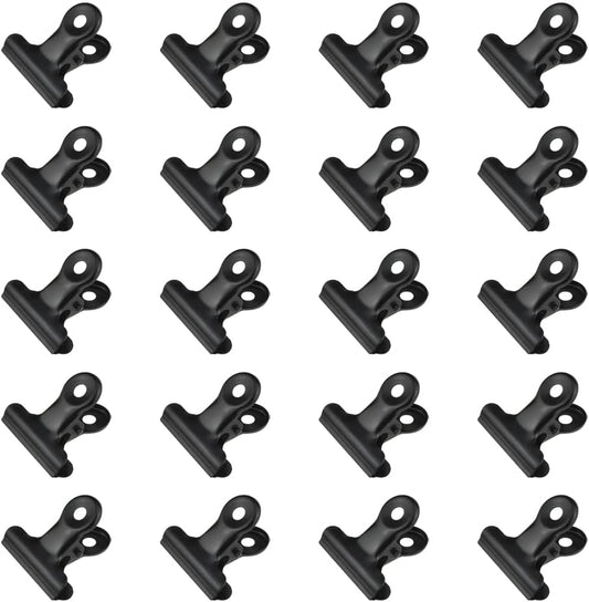 HAHIYO 1.25inch Black Bulldog Clips Metal File Hinge Binder Clips Clamps Save Space Strong Spring Jaws Rock Solid Grip Book Lay Flat Deburred Edge for Hang Photos Wall Grid Dog Food 20PCS