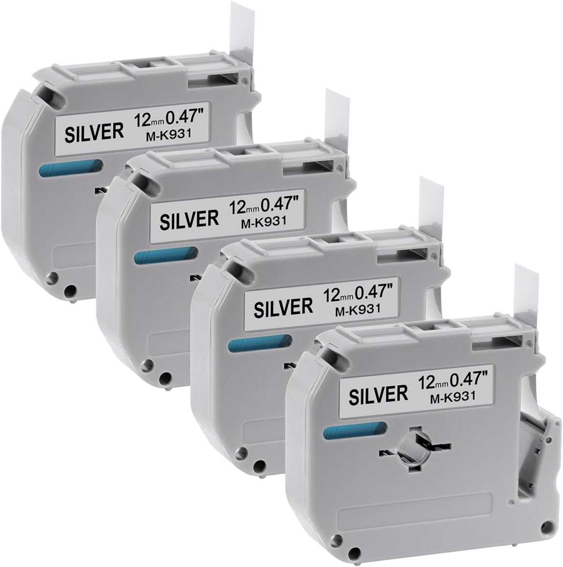Fimax M-931S Tape 12mm 0.47 Silver Compatible with Brother P Touch Label Maker Tape M-931 M931 M-K931S for Brother Ptouch PT-M95 PT-70BM PT-90 PT-85 PT65 45 Label Maker Refills, 4 Pack